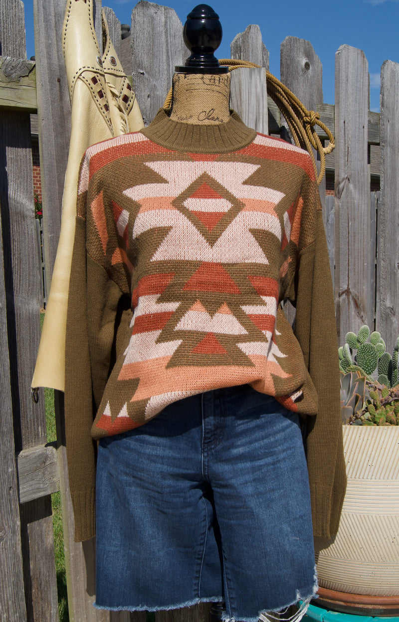 Olive Aztec Sweater