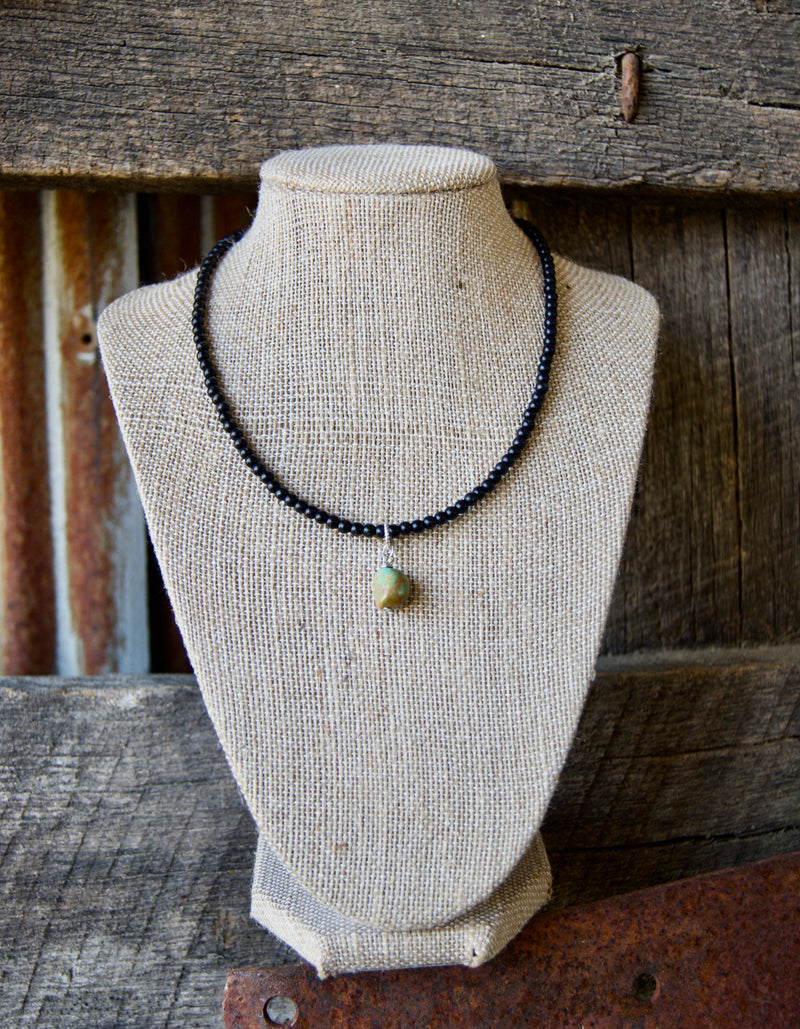 Black Bead Turquoise Drop Necklace